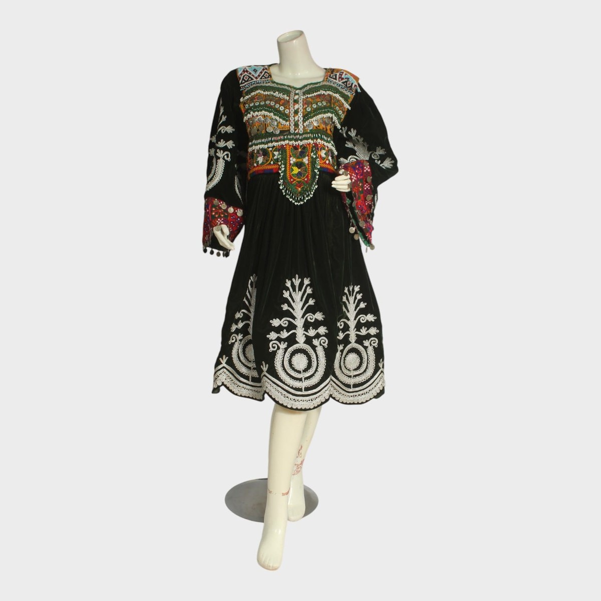 Traditional Black Afghani Velvet Dress with Multicolor Embroidery – Women's Ethnic Wear 1