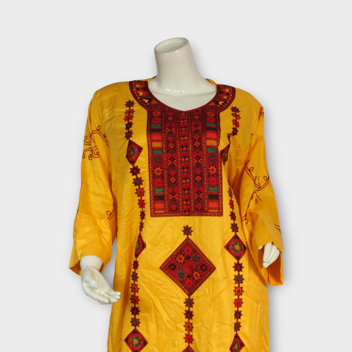Golden Mustard Embroidered Afghan Kameez Set 1