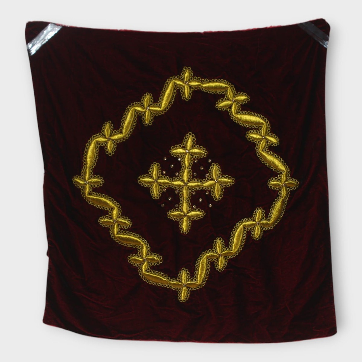 Velvet Pillow Cover Diamond Frame with Cross Motif Embroidery 2