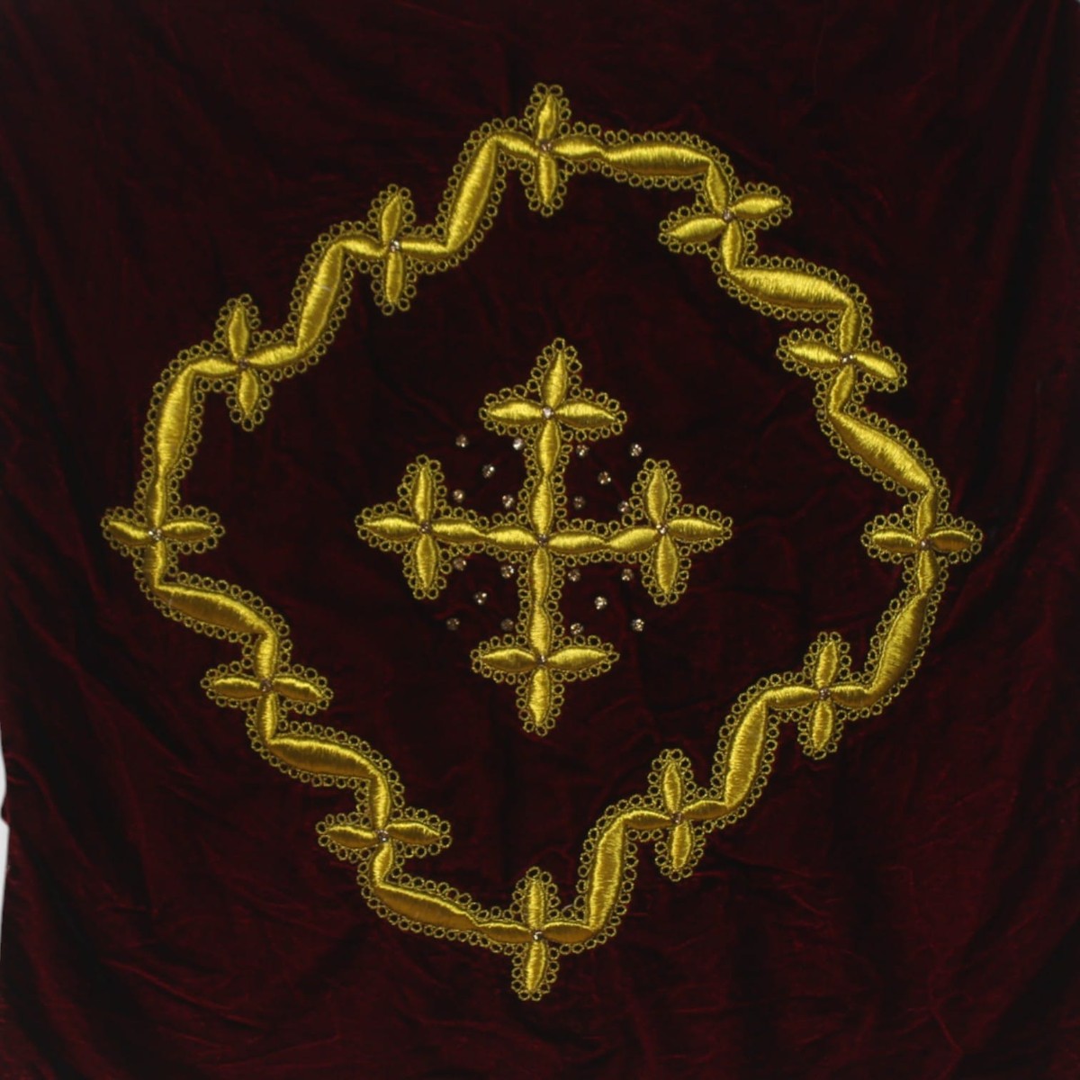 Velvet Pillow Cover Diamond Frame with Cross Motif Embroidery 1
