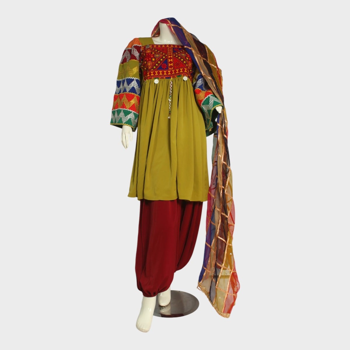 Multicolor Embroidered Afghani Traditional Dress Set 1