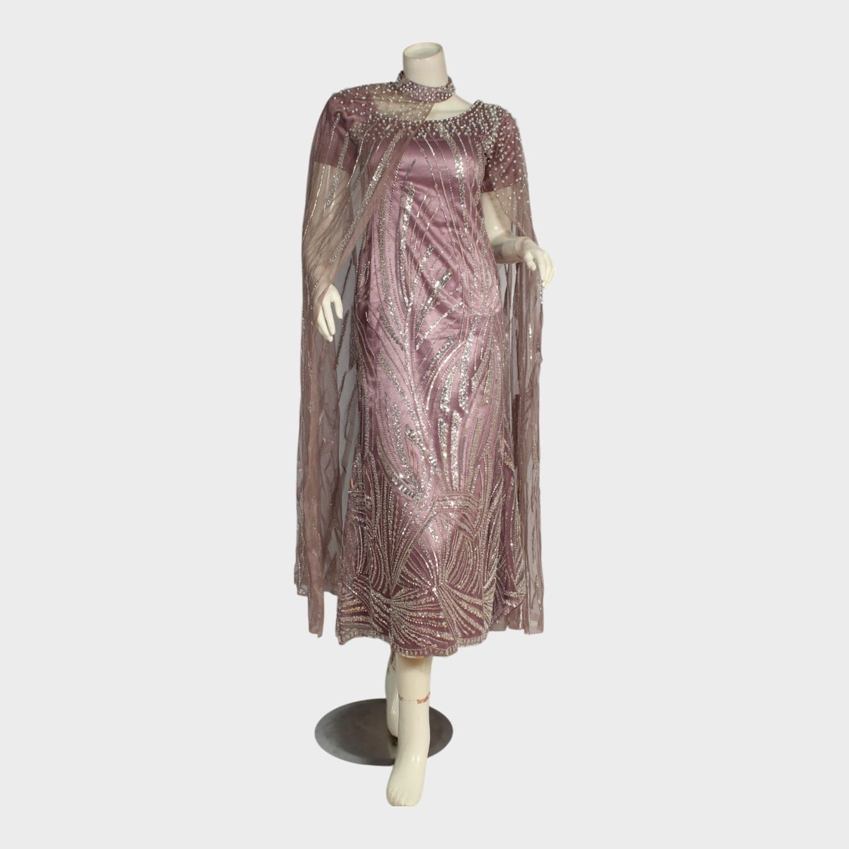 purple and black dress or white and gold Evening Skies Rose Gold Georgette Embellished Pearl Sweetheart Gown With Cape M main image 0
