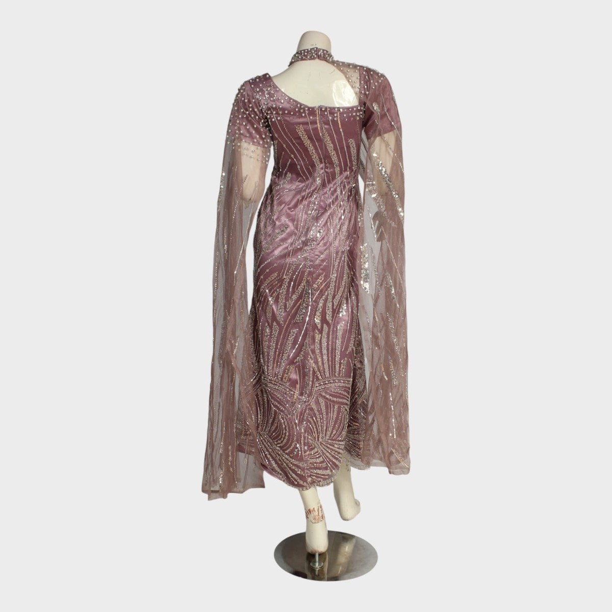 Rose Gold Embellished Evening Gown with Sheer Cape | Aseel Rose Gold Embellished Evening Gown with Sheer Cape | Aseel