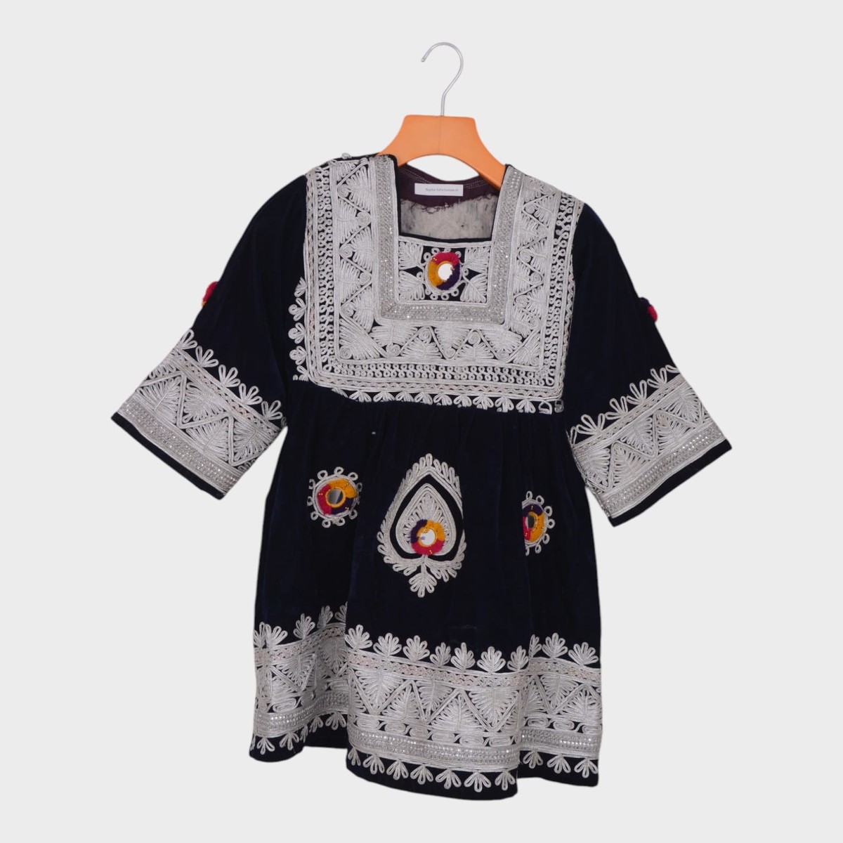 Gandi Afghani Black Velvet Dress with Colorful Embroidery for kids 3