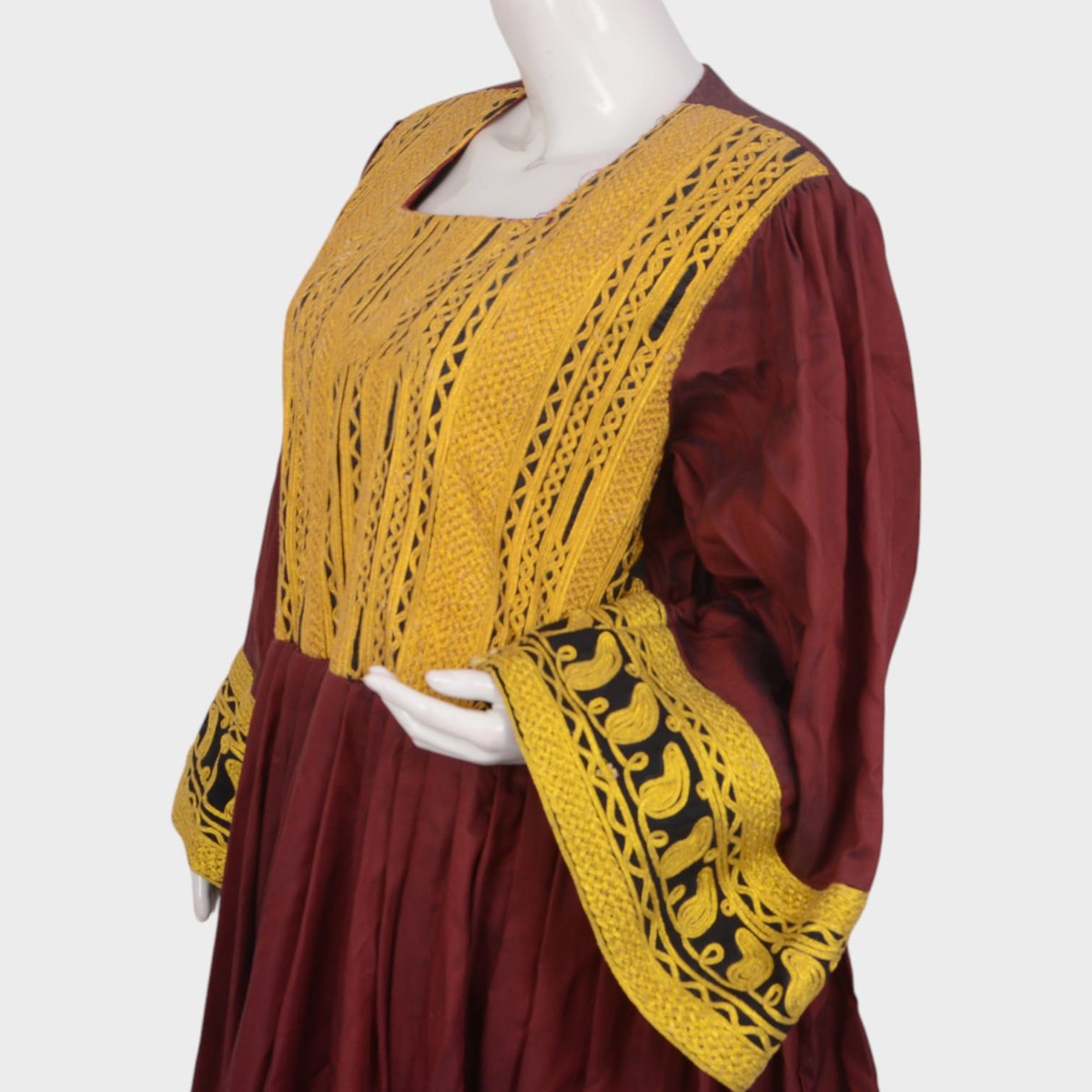 Afghani Maroon Dress with Yellow Embroidery 3