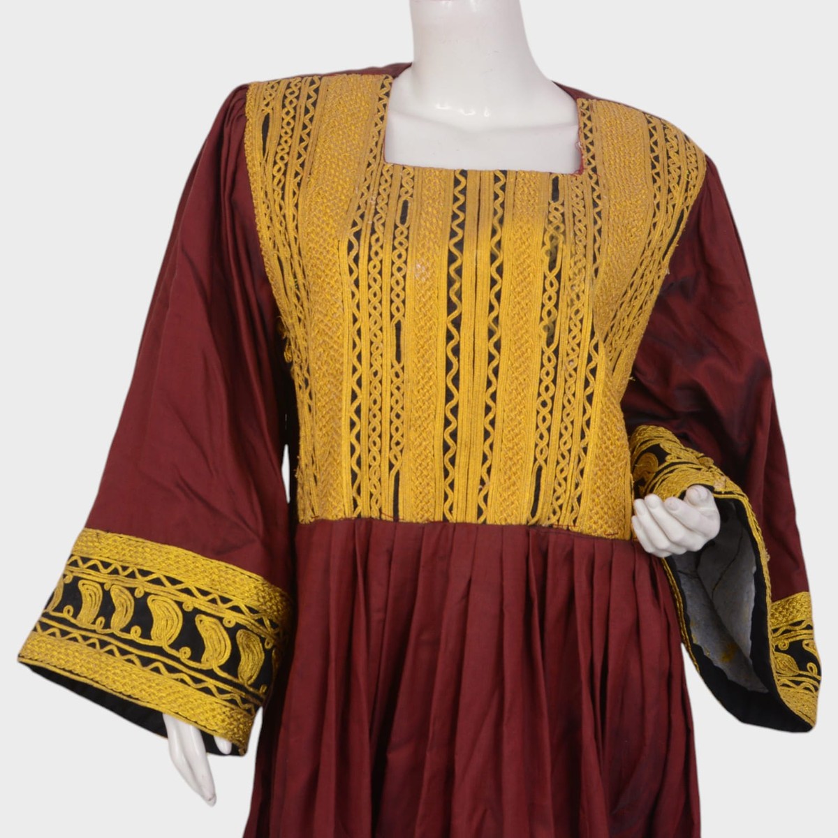 Afghani Maroon Dress with Yellow Embroidery 1