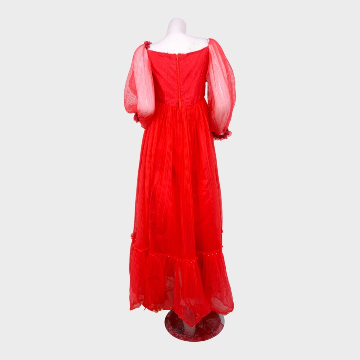 Elegant Red Afghani Gown with Embellished Bodice and Sheer Sleeves 4