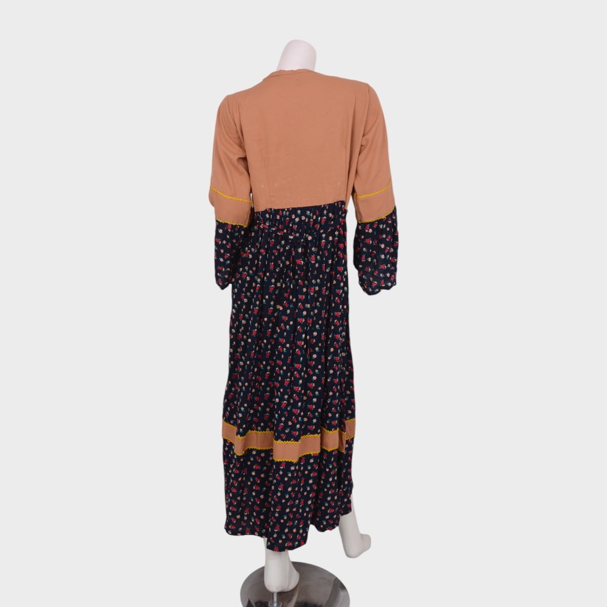 Classic Afghani Floral Dress with Embroidered Waist and Golden Trim 4