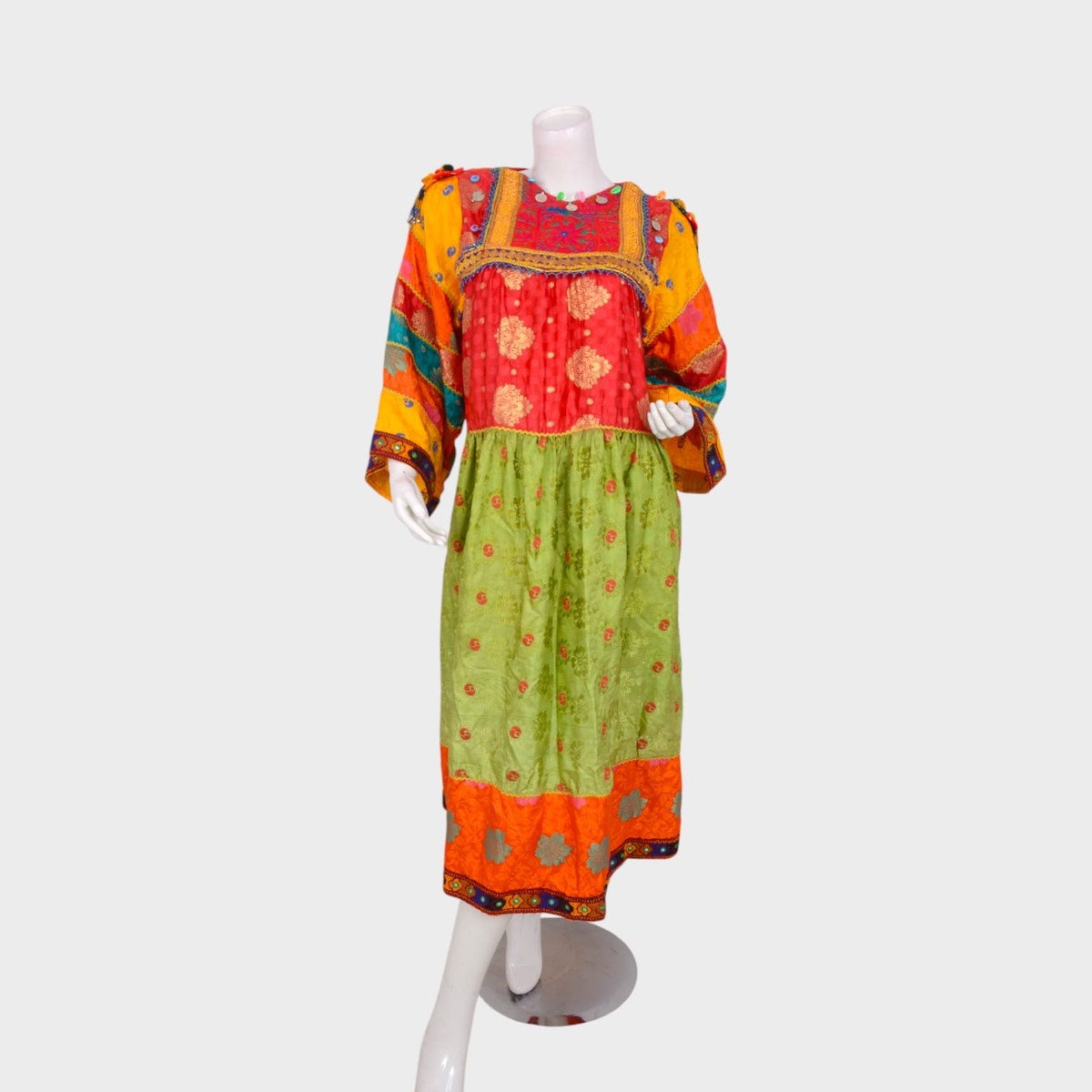 Colorful Afghani Traditional Dress with Embroidered Patterns and Mirror Detailing 1