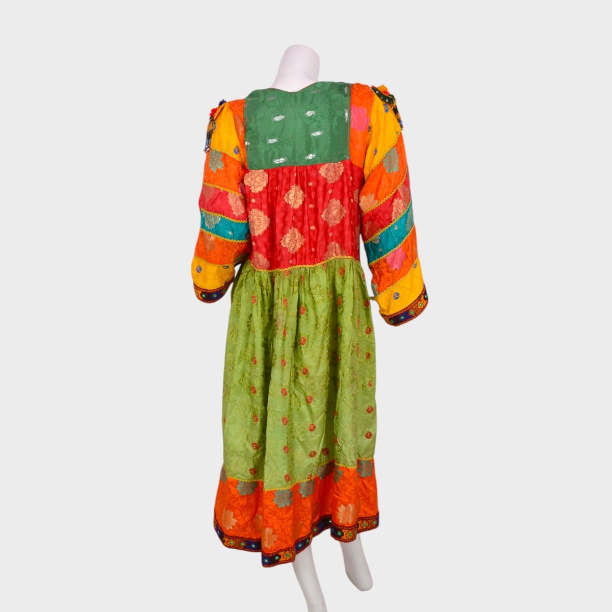 Colorful Afghani Traditional Dress with Embroidered Patterns and Mirror Detailing 4