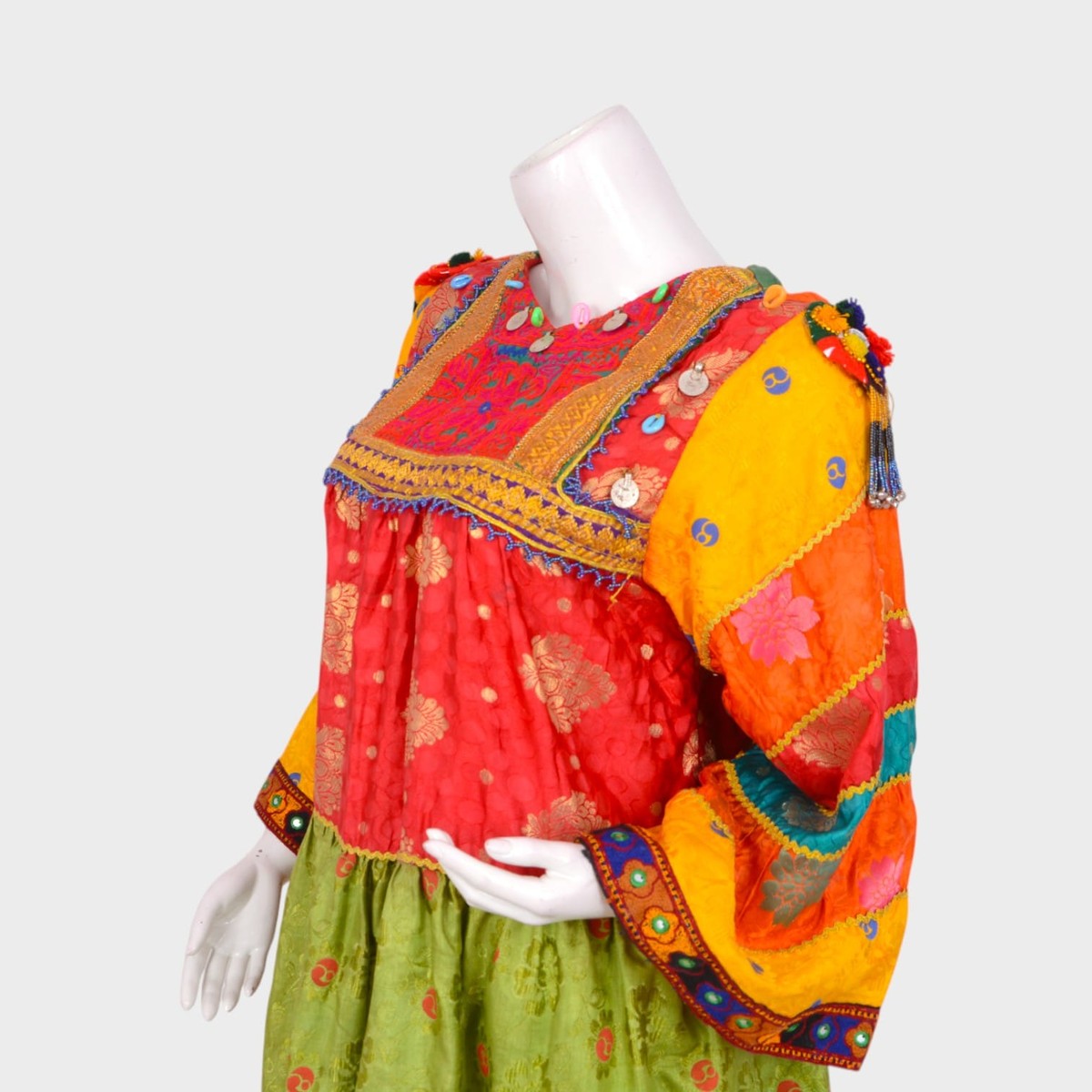 Colorful Afghani Traditional Dress with Embroidered Patterns and Mirror Detailing 3