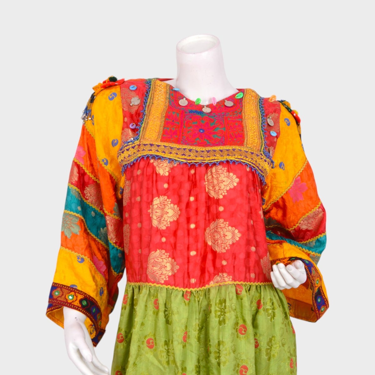 Colorful Afghani Traditional Dress with Embroidered Patterns and Mirror Detailing 2