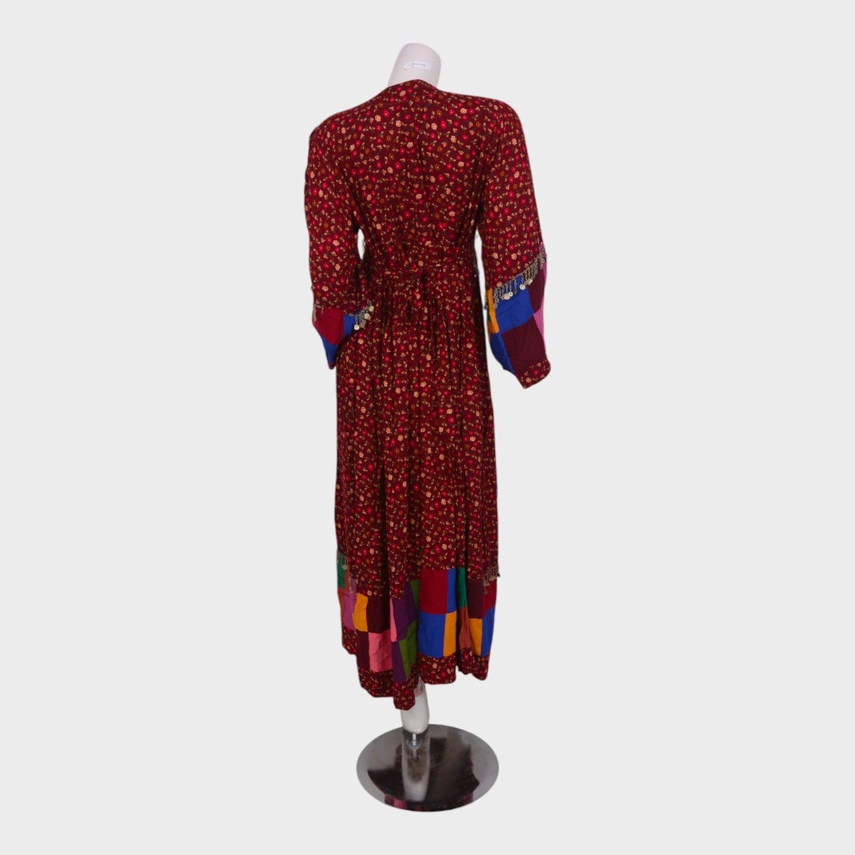 Bohemian Red Afghani Dress with Patchwork Border and Traditional Embroidery 3