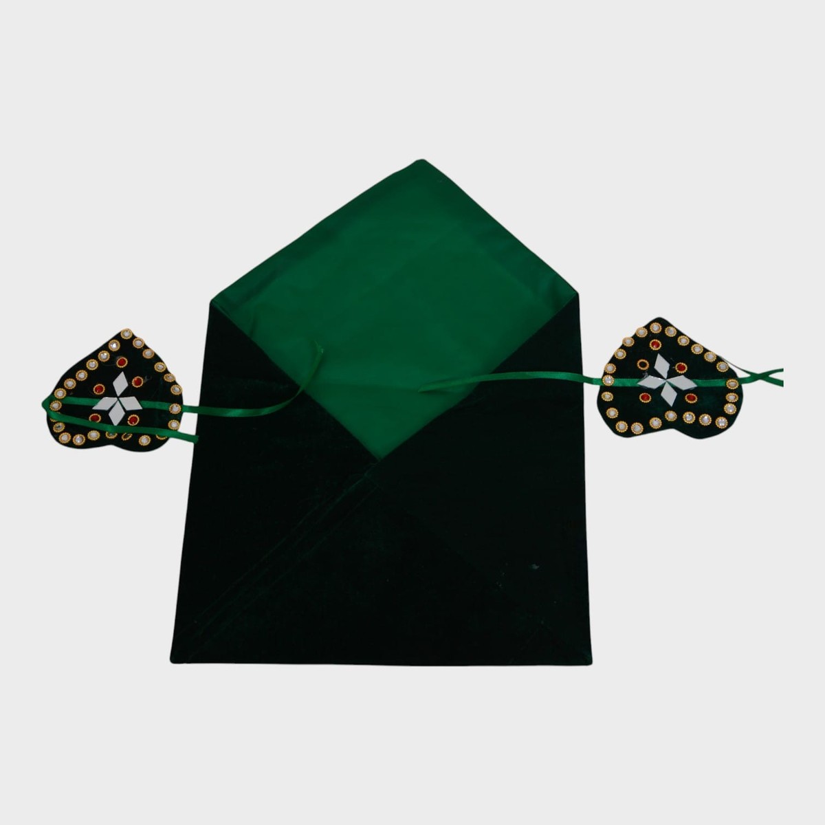 Traditional Afghani Velvet Holy Quran Covering Set with Mirror and Bead Embellishments 1