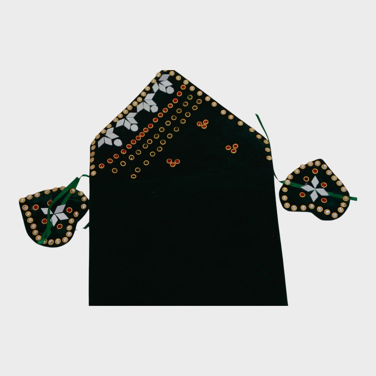 Traditional Afghani Velvet Holy Quran Covering Set with Mirror and Bead Embellishments 2