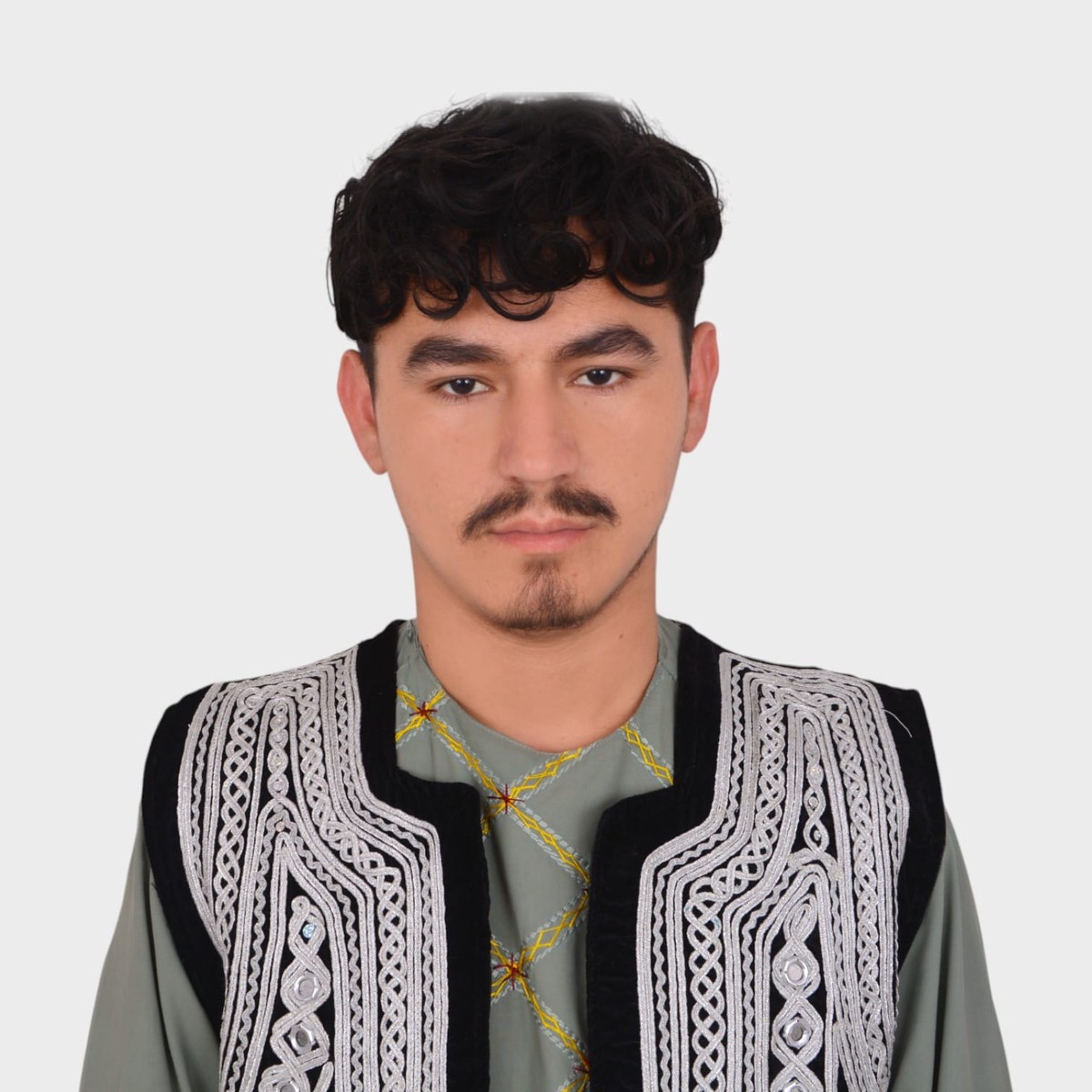 Traditional Afghani Men’s Waiscoat with White Embroidery on Black Velvet 2