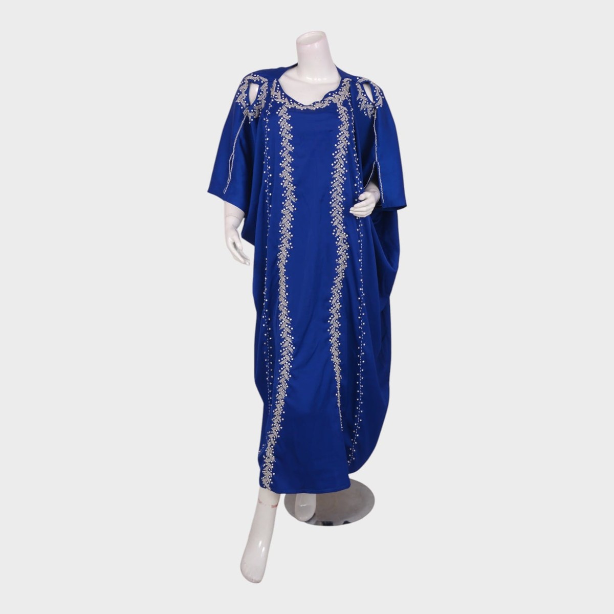 Royal Blue Kaftan-Style Afghani Dress with Silver Embroidery 2