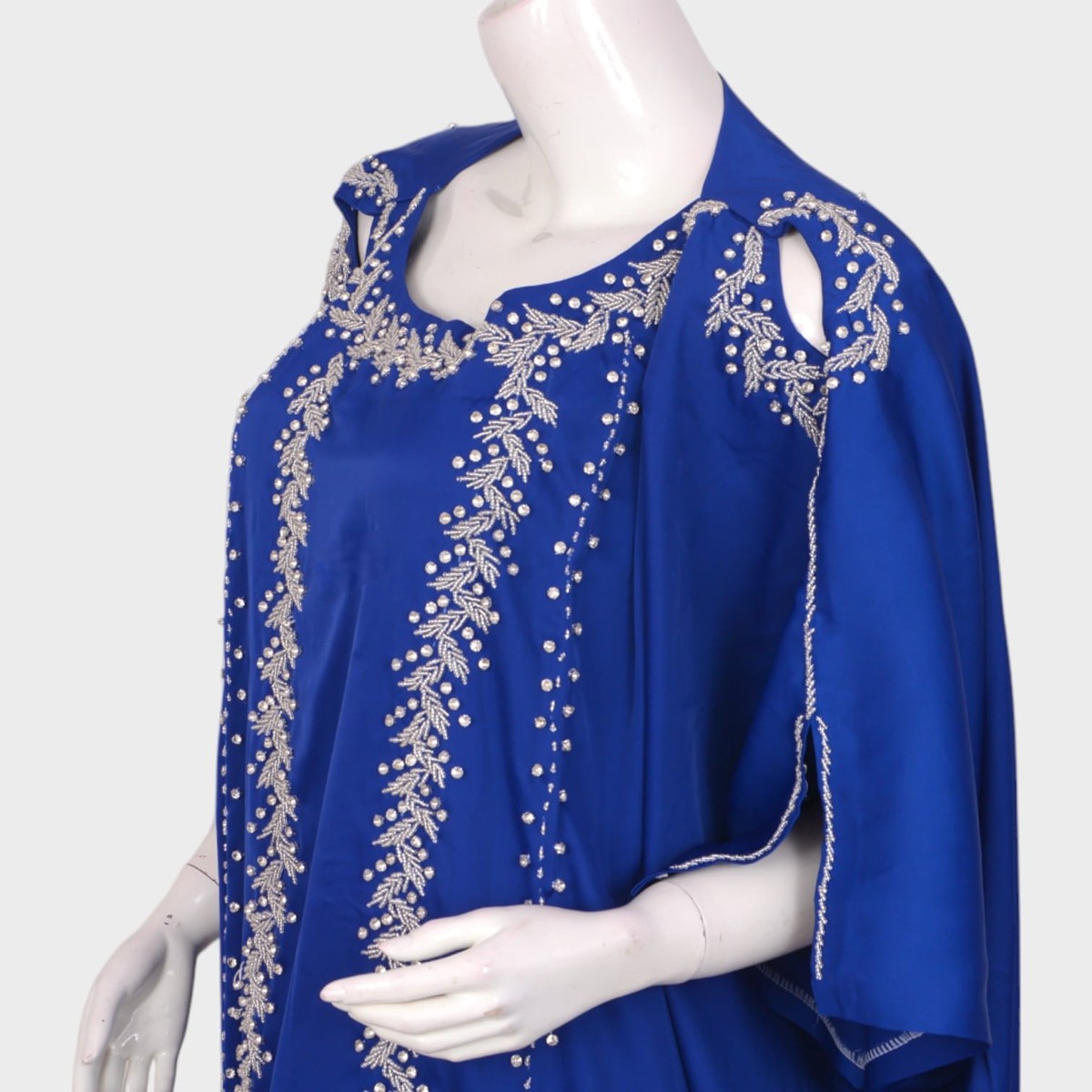 Royal Blue Kaftan-Style Afghani Dress with Silver Embroidery 4