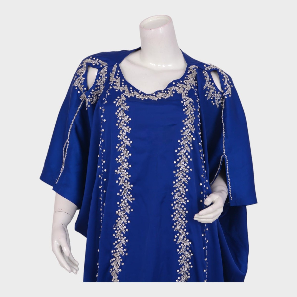 Royal Blue Kaftan-Style Afghani Dress with Silver Embroidery 1