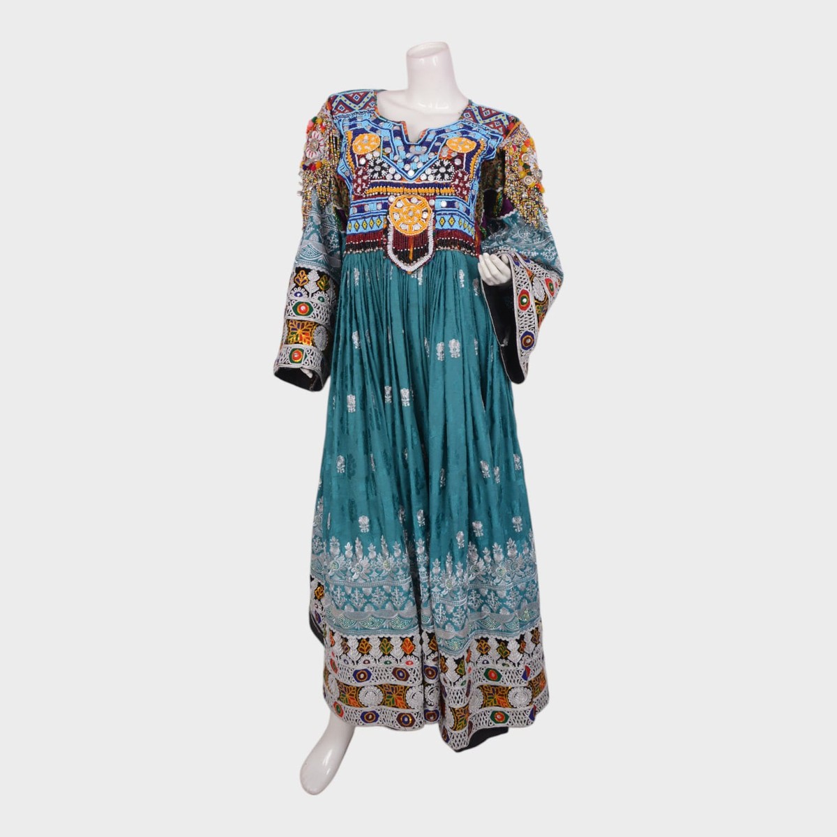 Turquoise Tribal Mirror Work Dress 1
