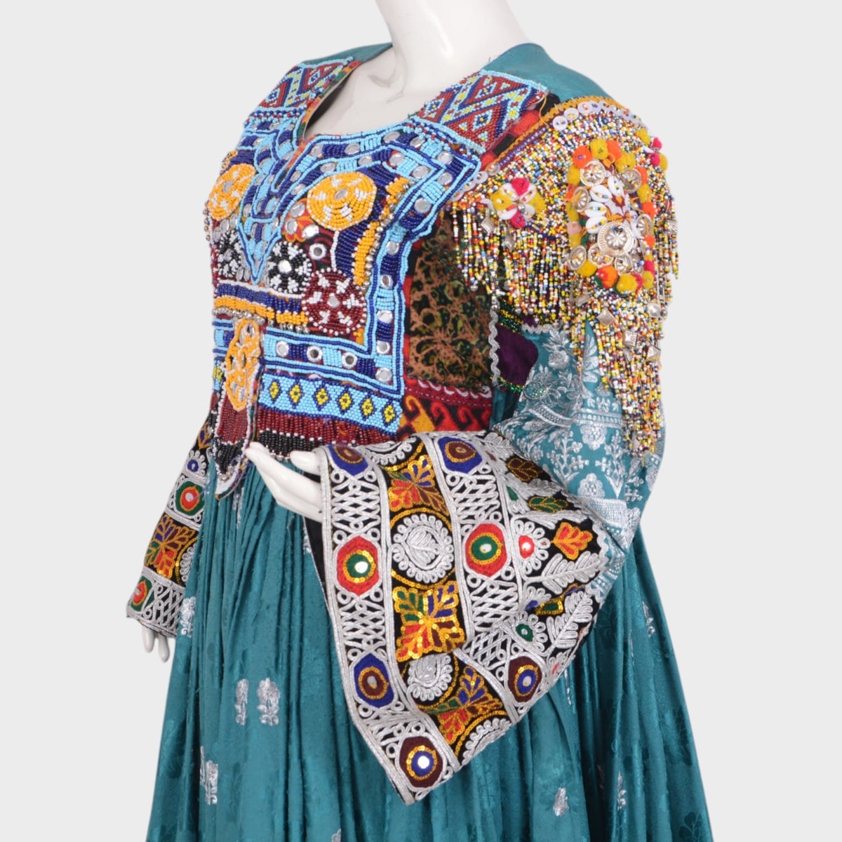 Turquoise Tribal Mirror Work Dress 3