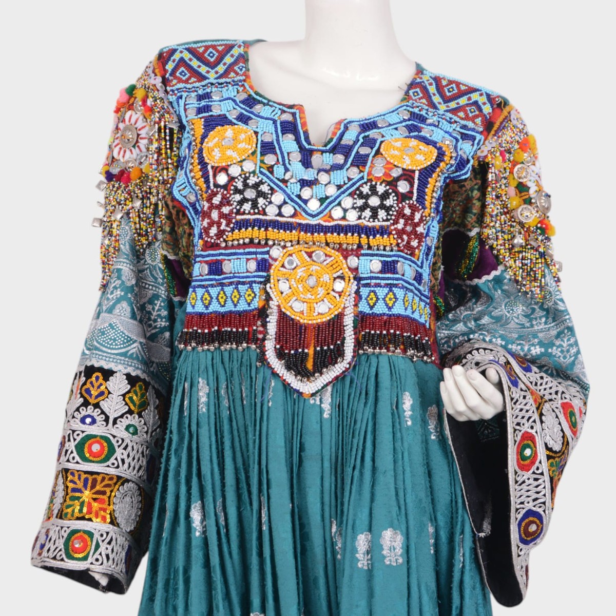 Turquoise Tribal Mirror Work Dress 5
