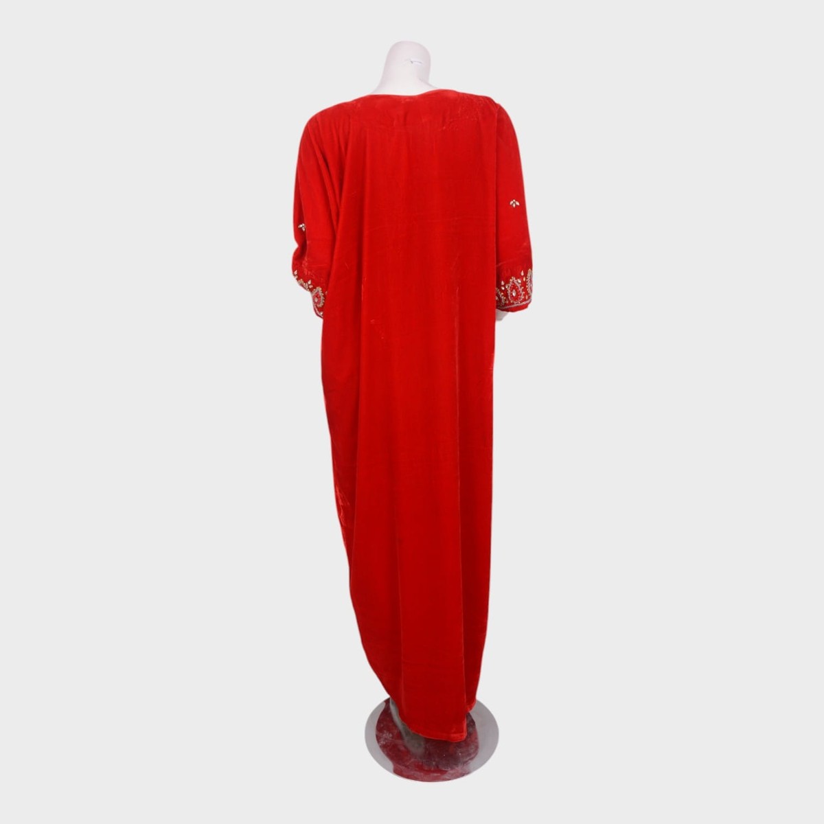 Embroidered Red Velvet Maxi Dress 6