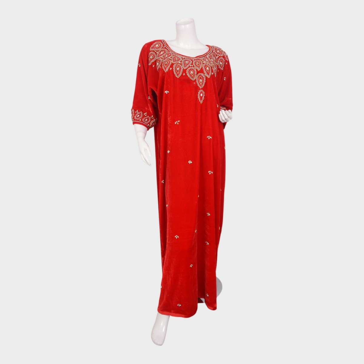 Embroidered Red Velvet Maxi Dress 4