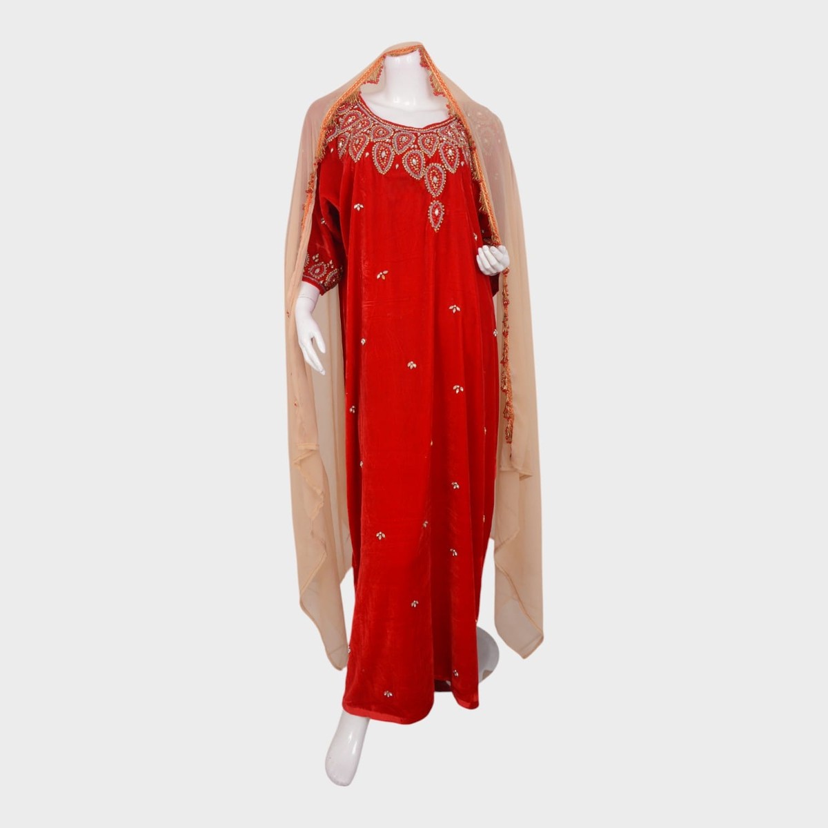 Embroidered Red Velvet Maxi Dress 2