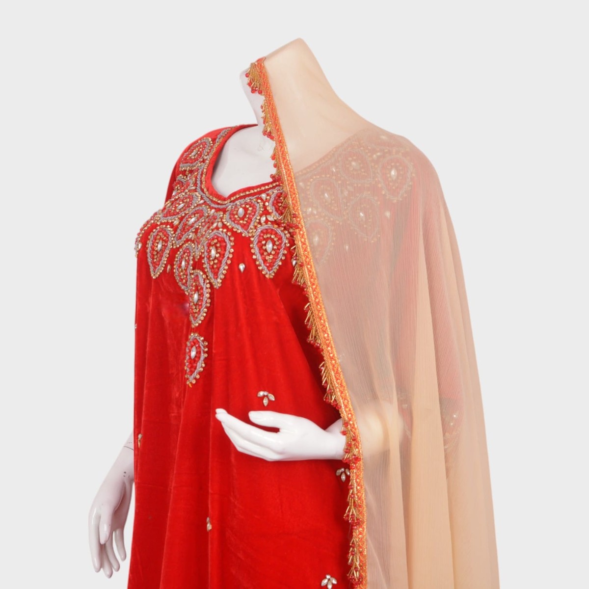 Embroidered Red Velvet Maxi Dress 5