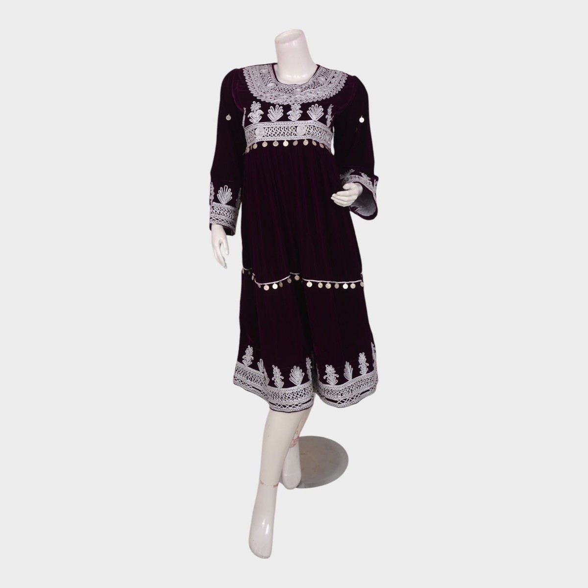 Deep Plum Embroidered Velvet Dress 3