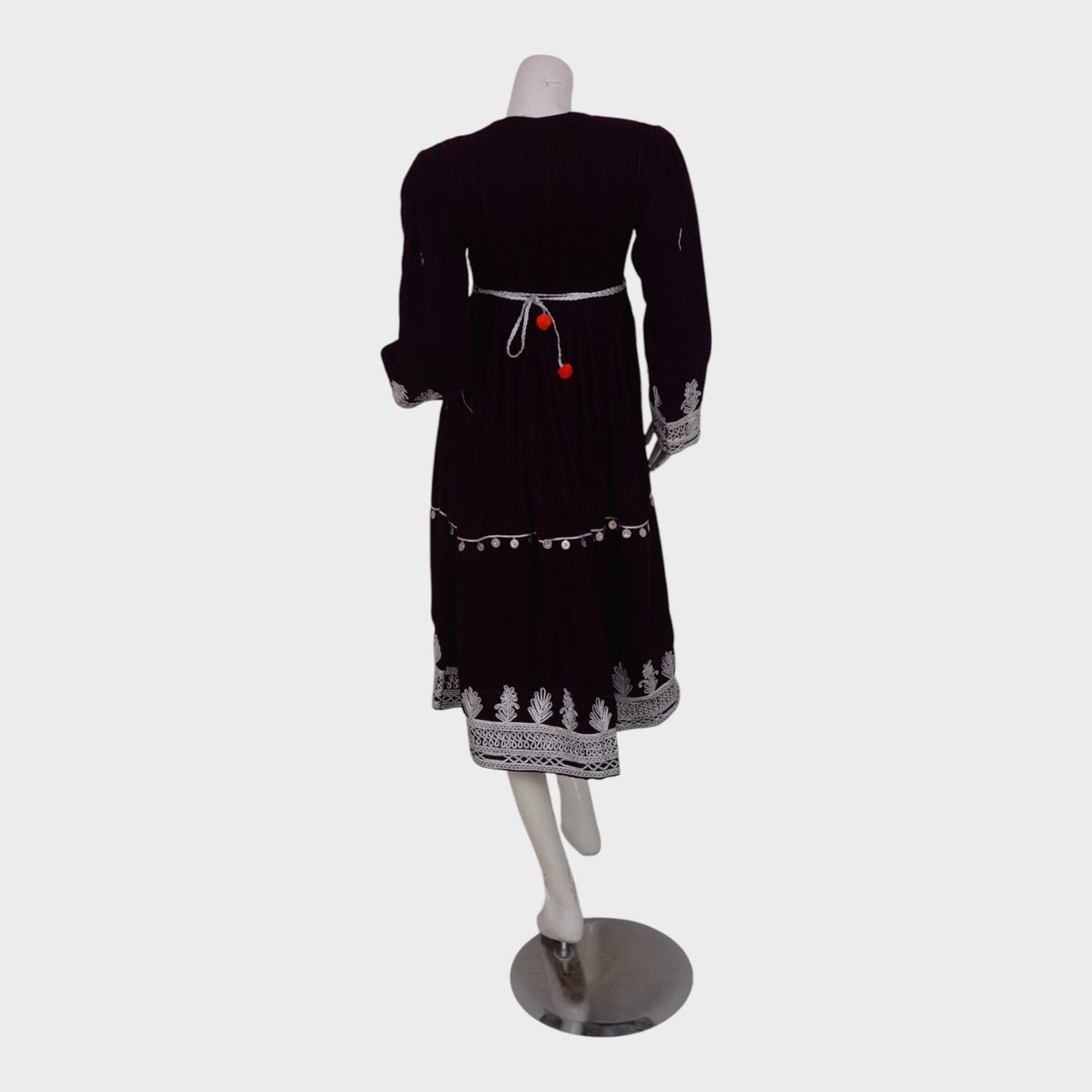 Deep Plum Embroidered Velvet Dress 4
