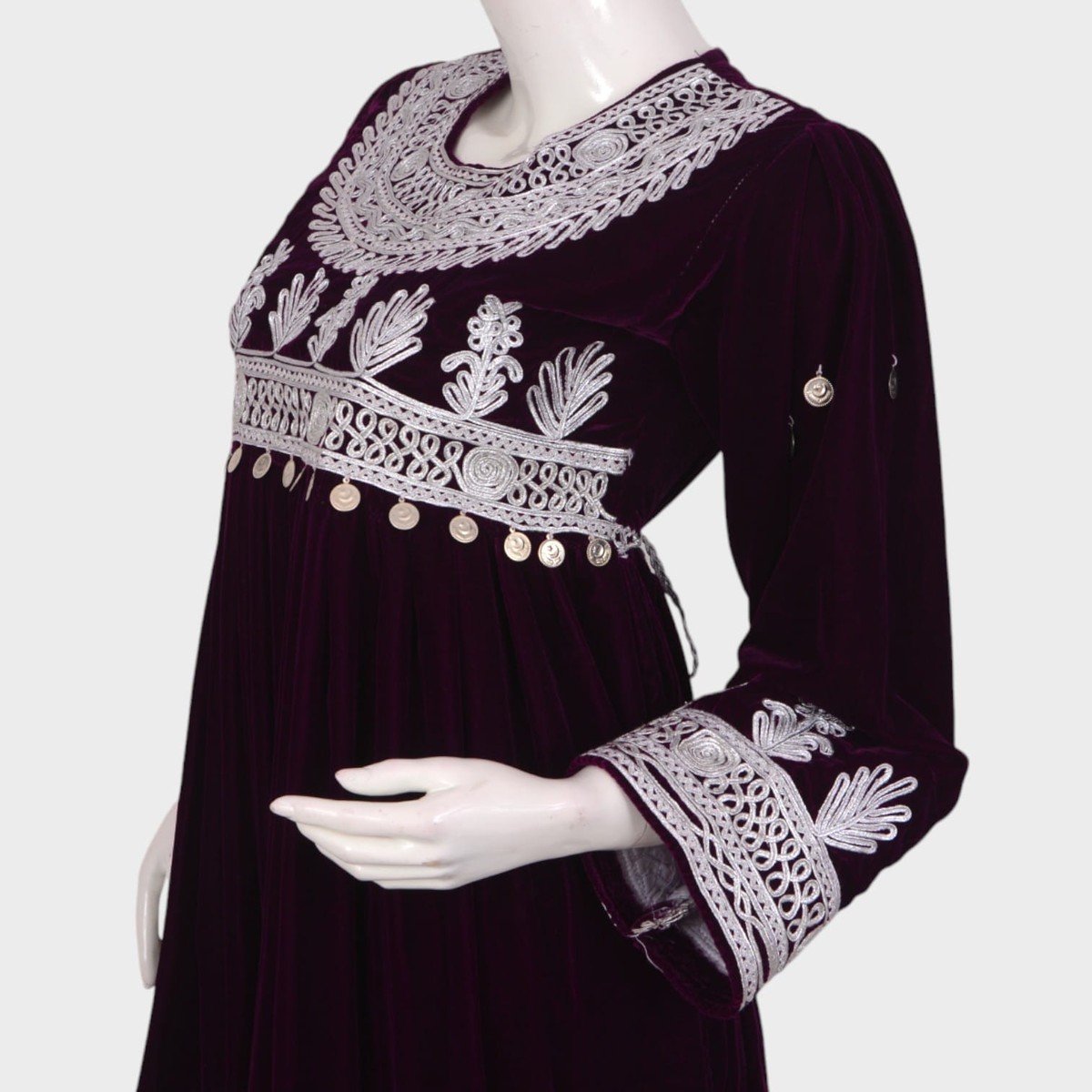 Deep Plum Embroidered Velvet Dress 2