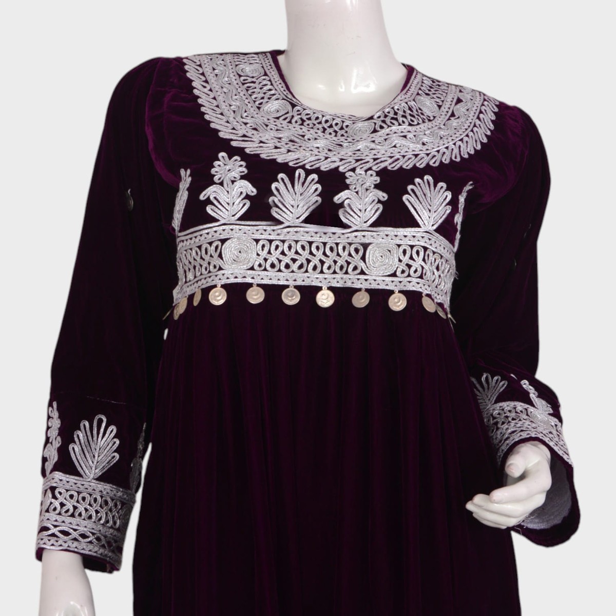 Deep Plum Embroidered Velvet Dress 1