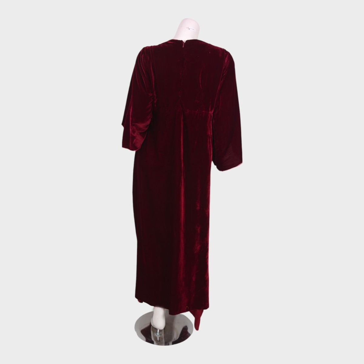Maroon Velvet Embroidered Long Dress with Gold Detailing 2
