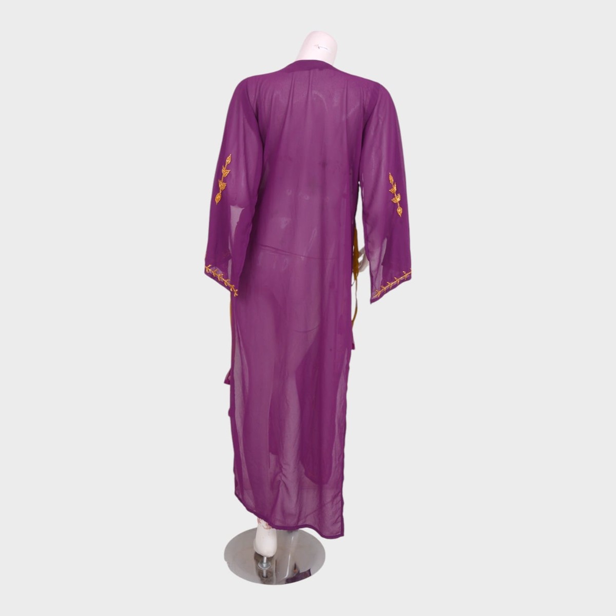 Purple Chiffon Long Dress with Golden Embroidery 1