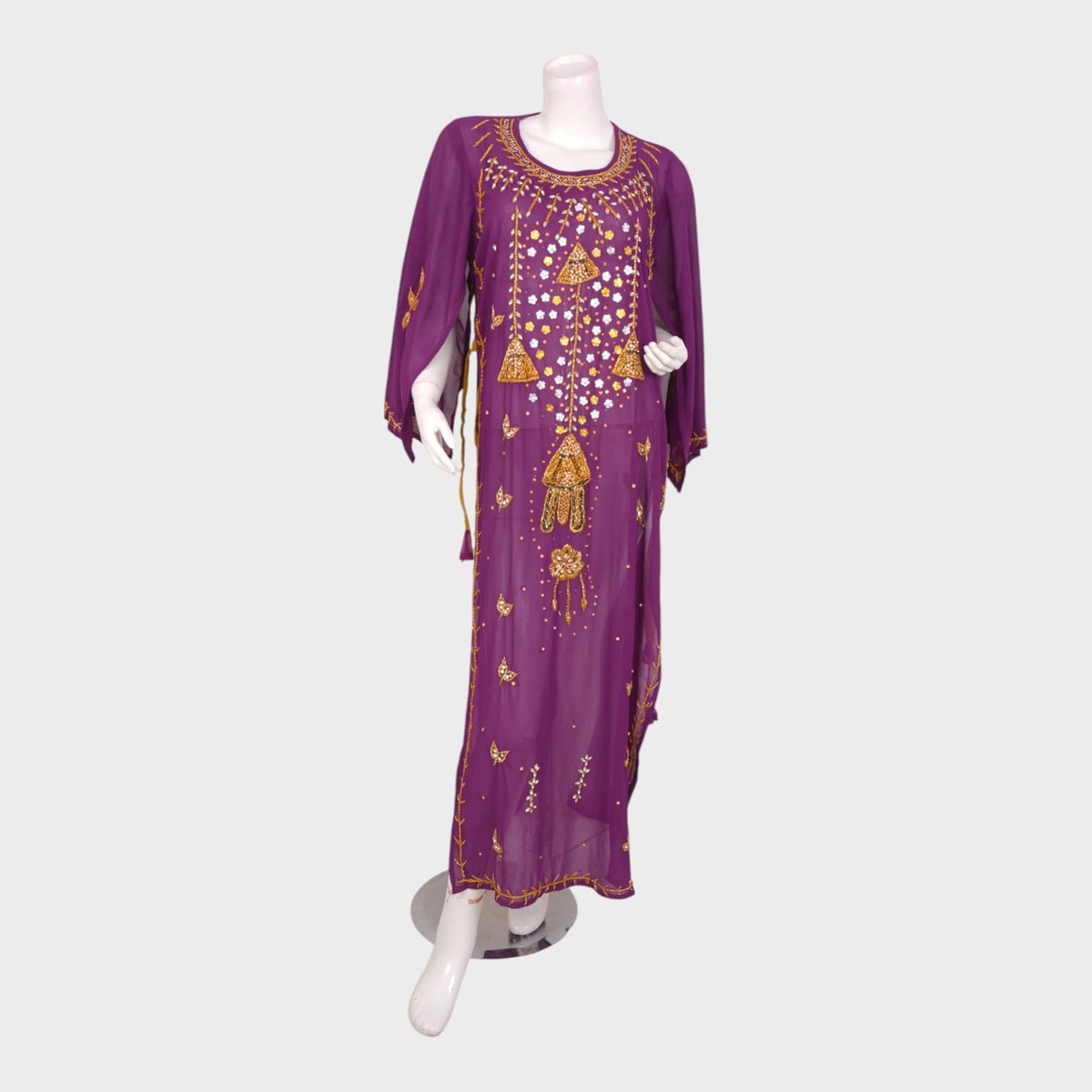 Purple Chiffon Long Dress with Golden Embroidery 4