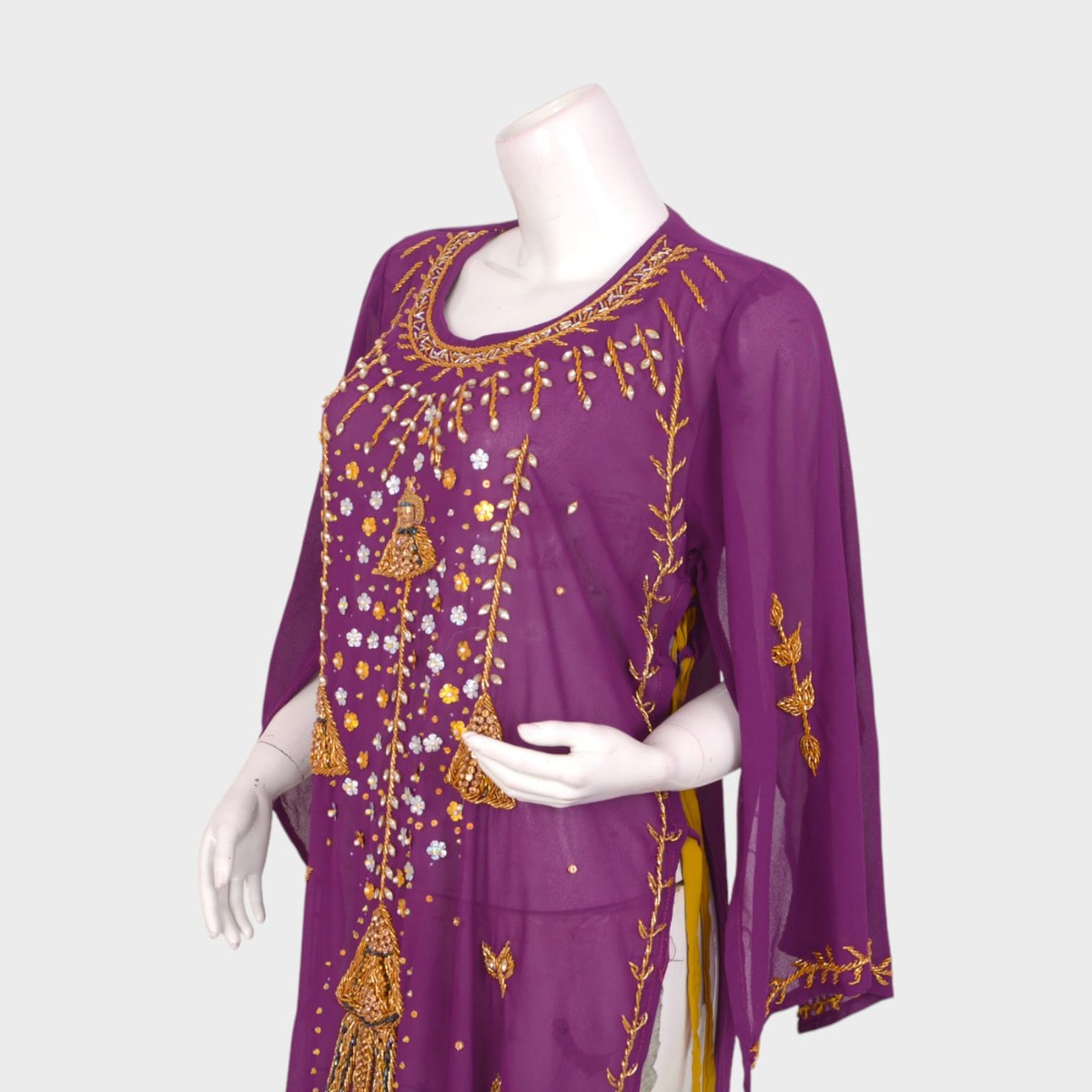 Purple Chiffon Long Dress with Golden Embroidery 2