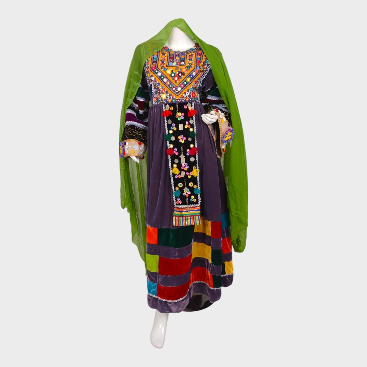 Modern Patchwork Afghan Maxi Dress in Velvet 4