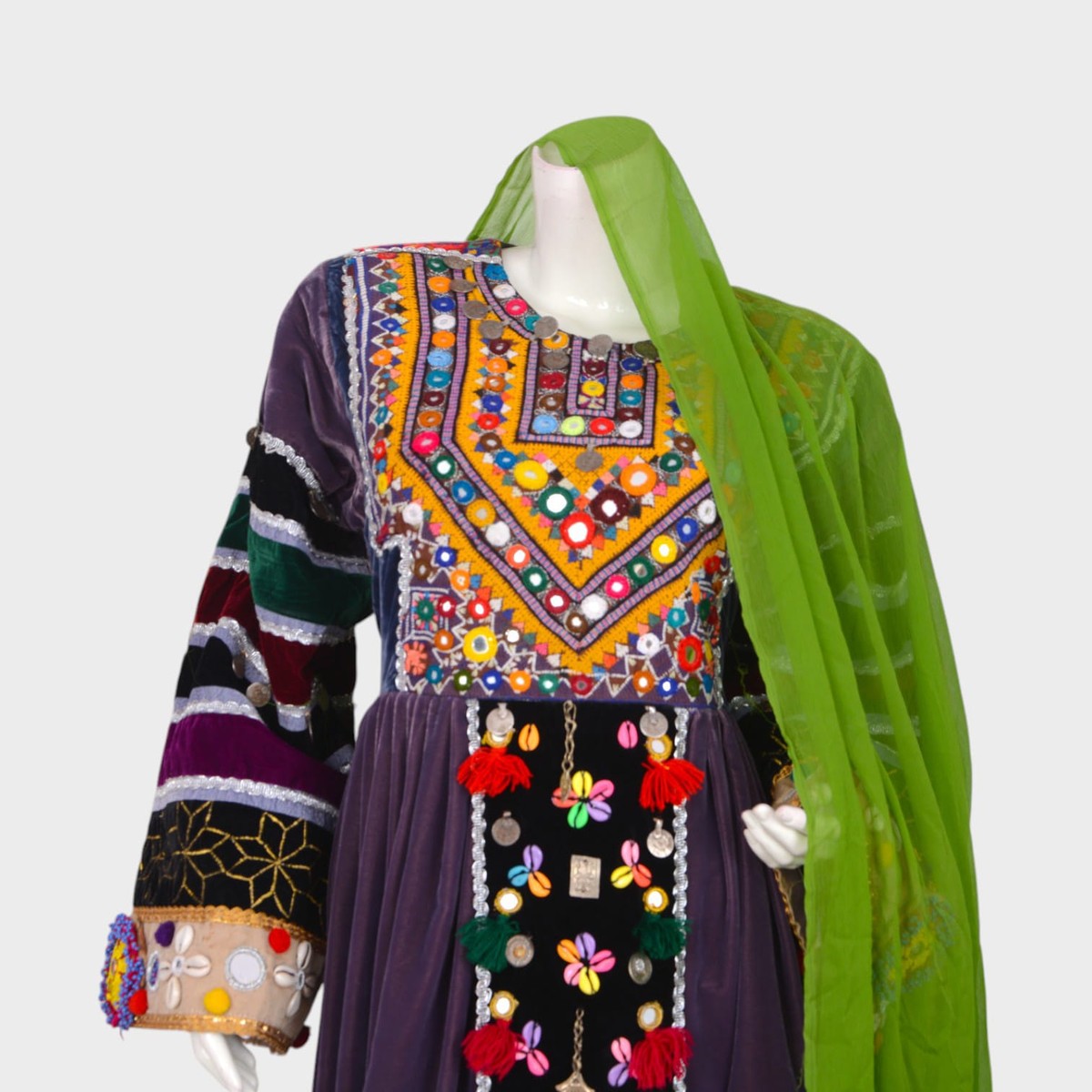 Modern Patchwork Afghan Maxi Dress in Velvet 1
