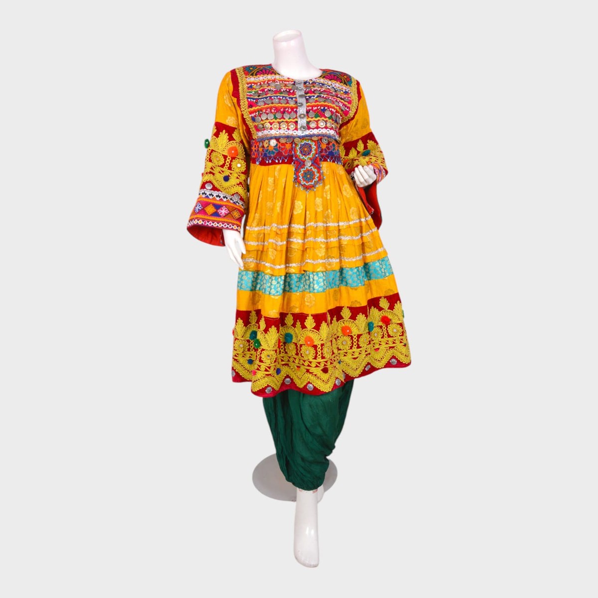 Meena Radiance – Yellow & Green Afghani Dress Set 2