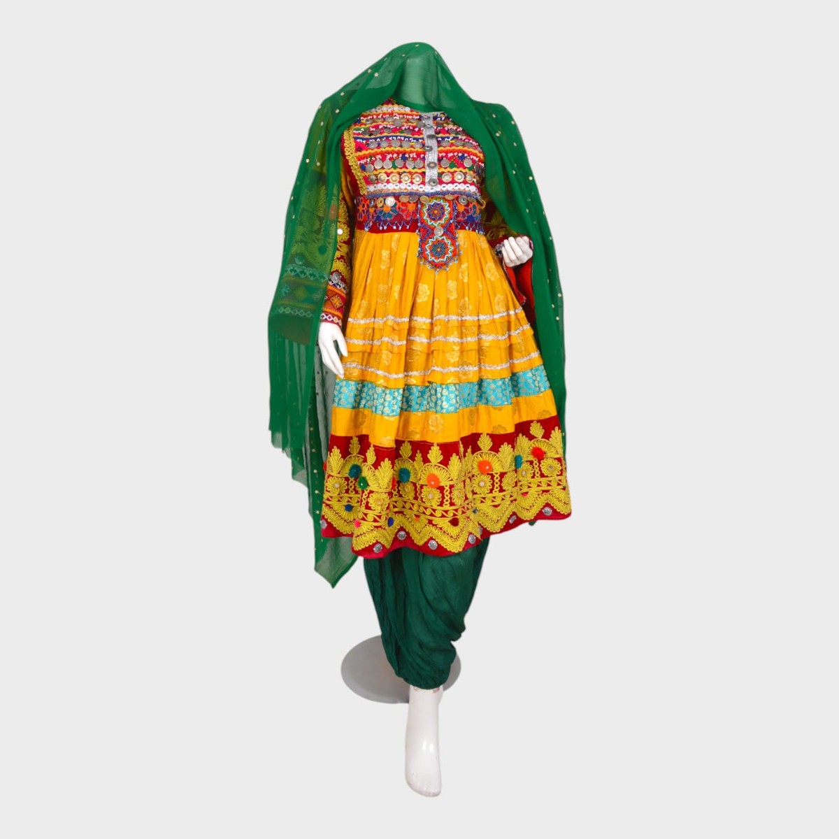 Meena Radiance – Yellow & Green Afghani Dress Set 1