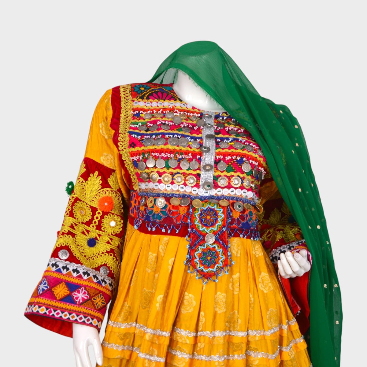 Meena Radiance – Yellow & Green Afghani Dress Set 4