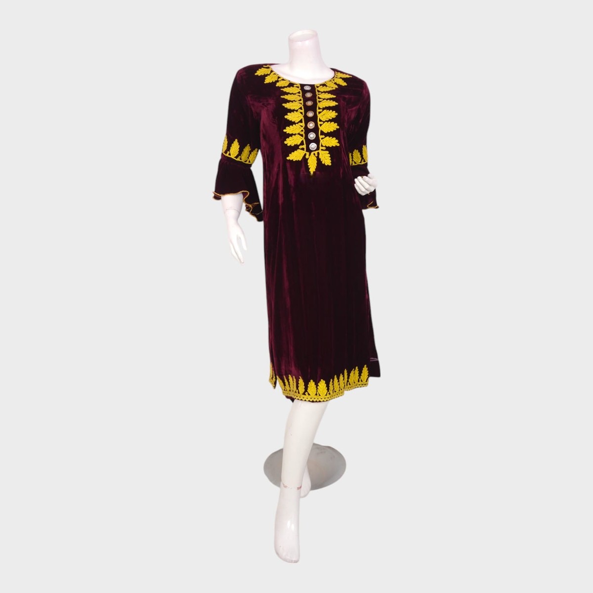 Zamrud Velvet – Deep Maroon Embroidered Dress 4