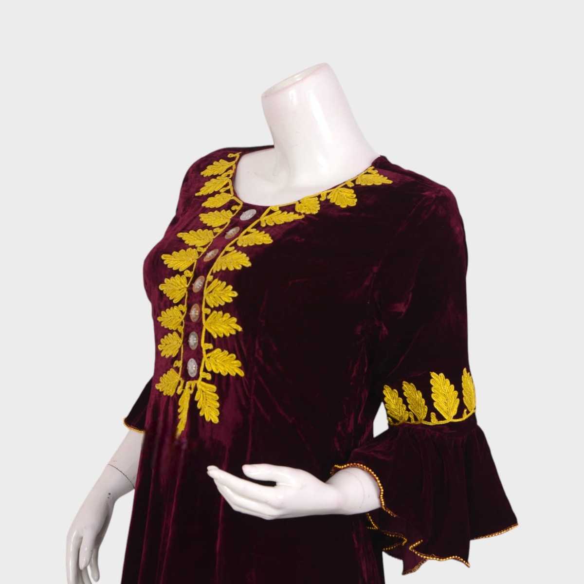 Zamrud Velvet – Deep Maroon Embroidered Dress 1