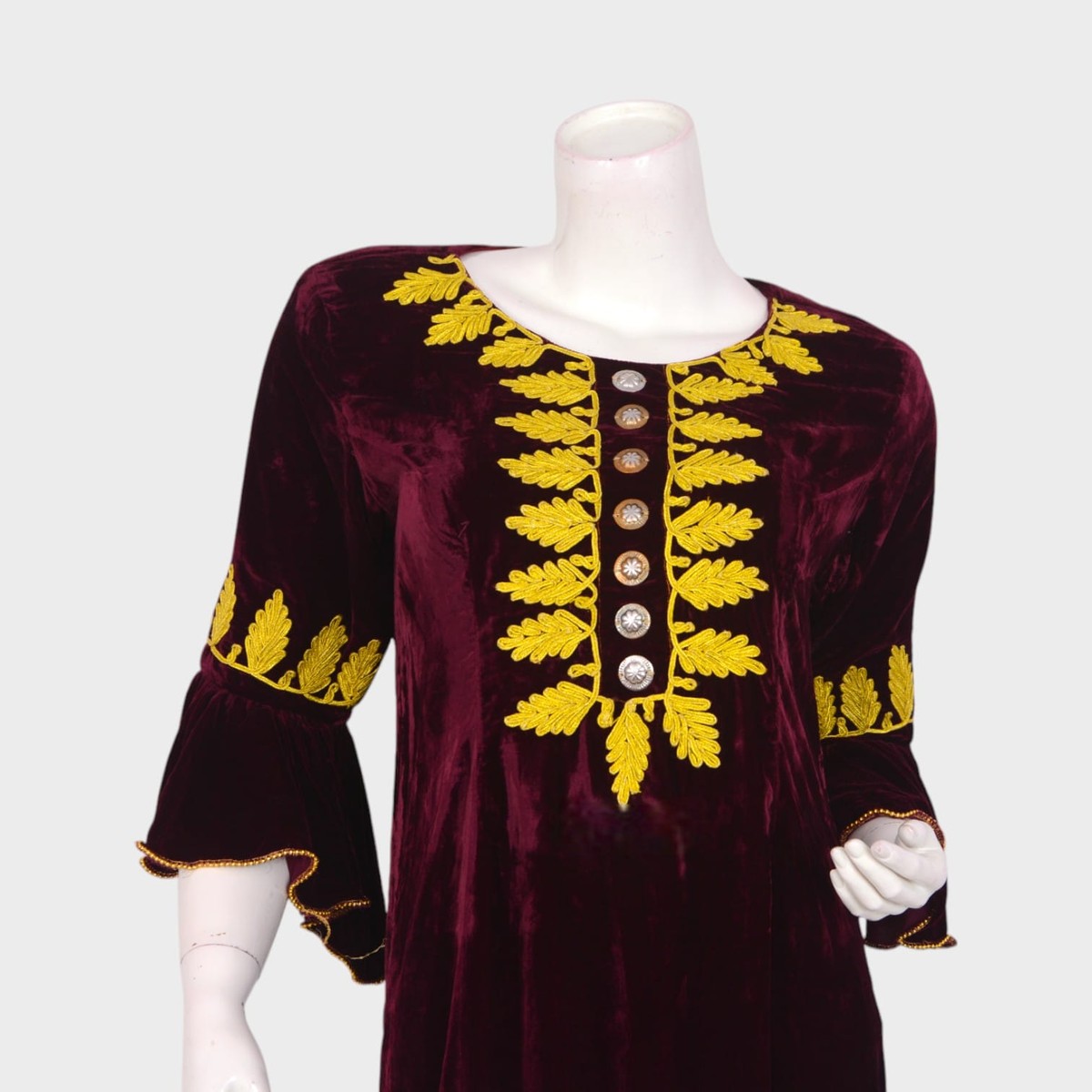 Zamrud Velvet – Deep Maroon Embroidered Dress 2