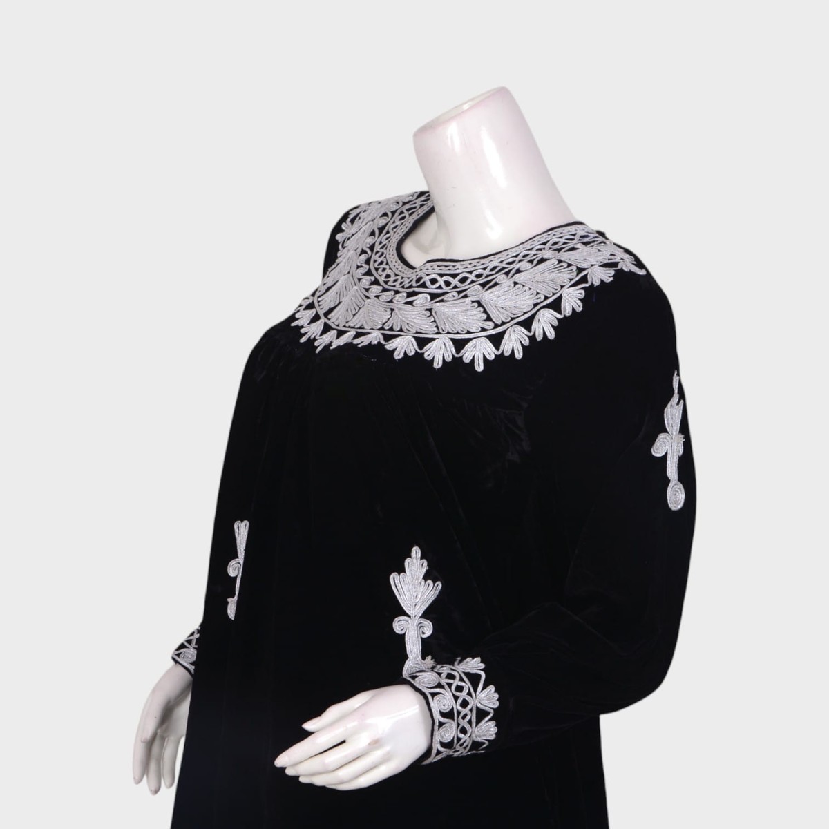 Noir Blossom – Black Velvet Embroidered Dress 2