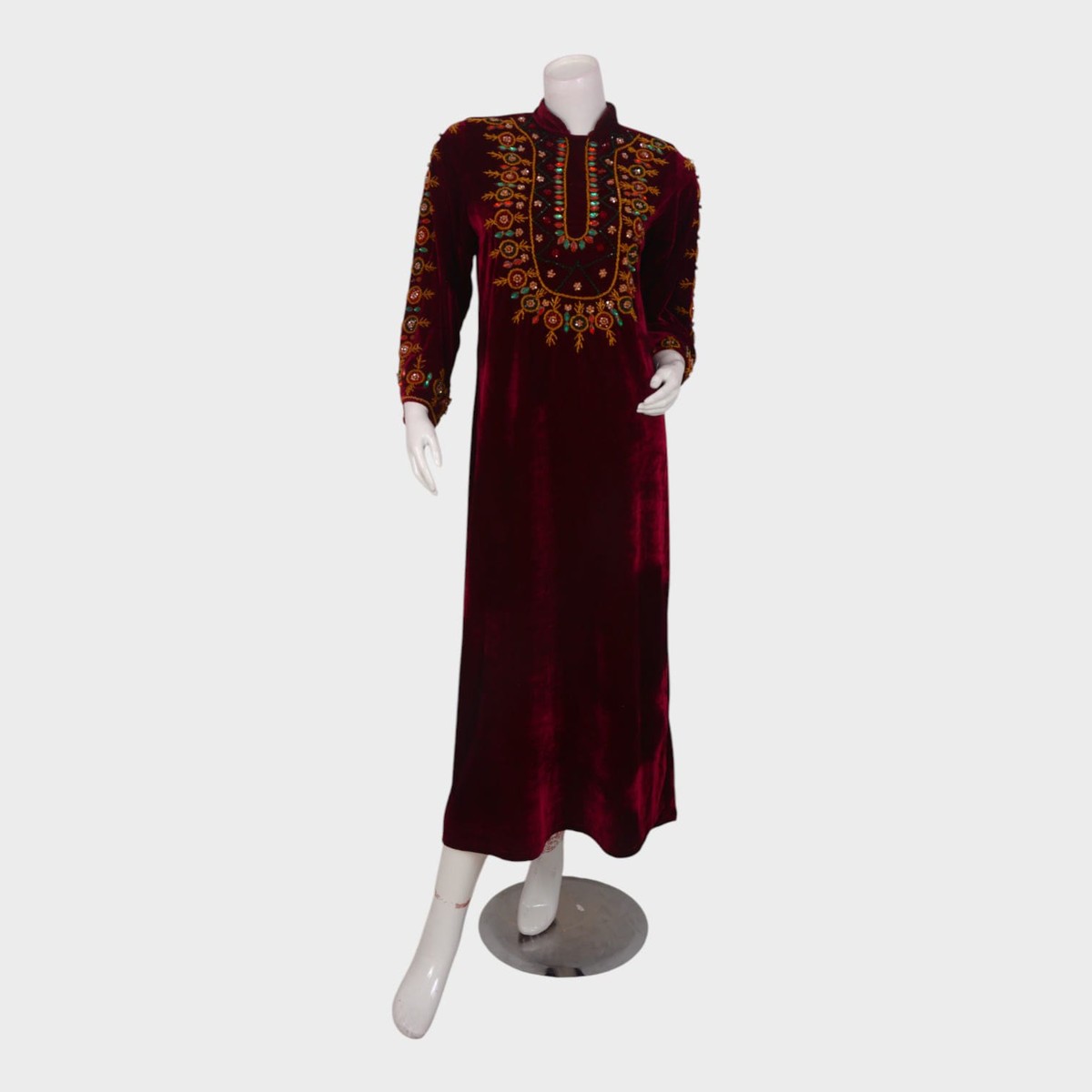 Maroon Solace – Velvet Embroidered Long Dress 3