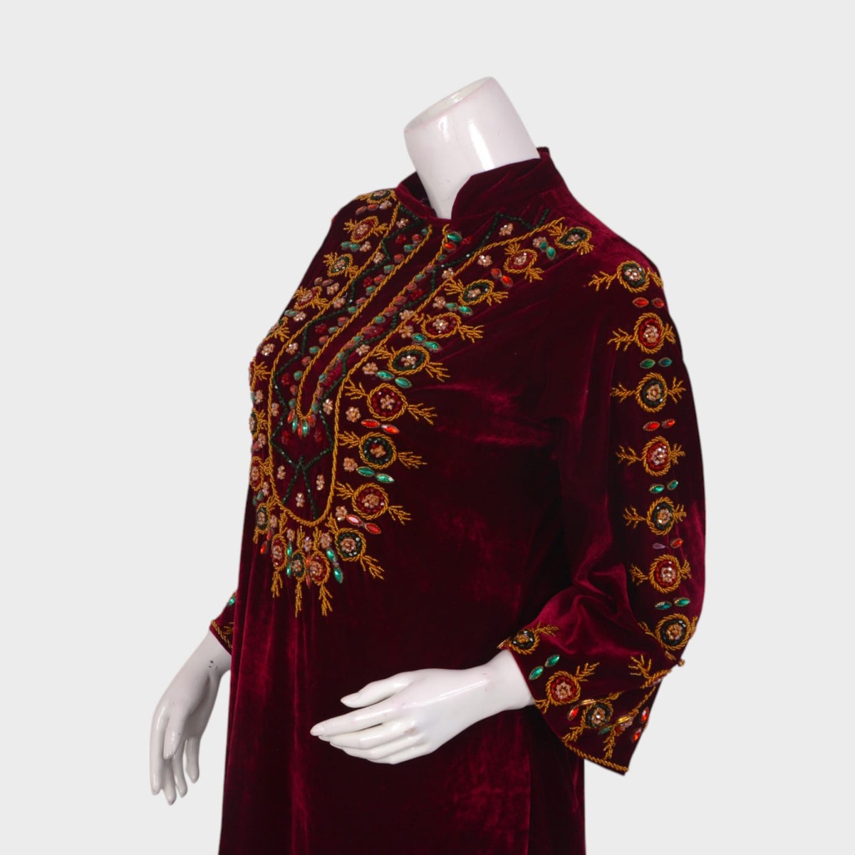 Maroon Solace – Velvet Embroidered Long Dress 2