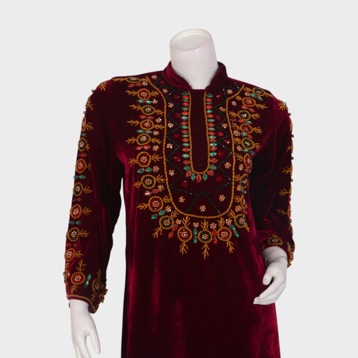 Maroon Solace – Velvet Embroidered Long Dress 4
